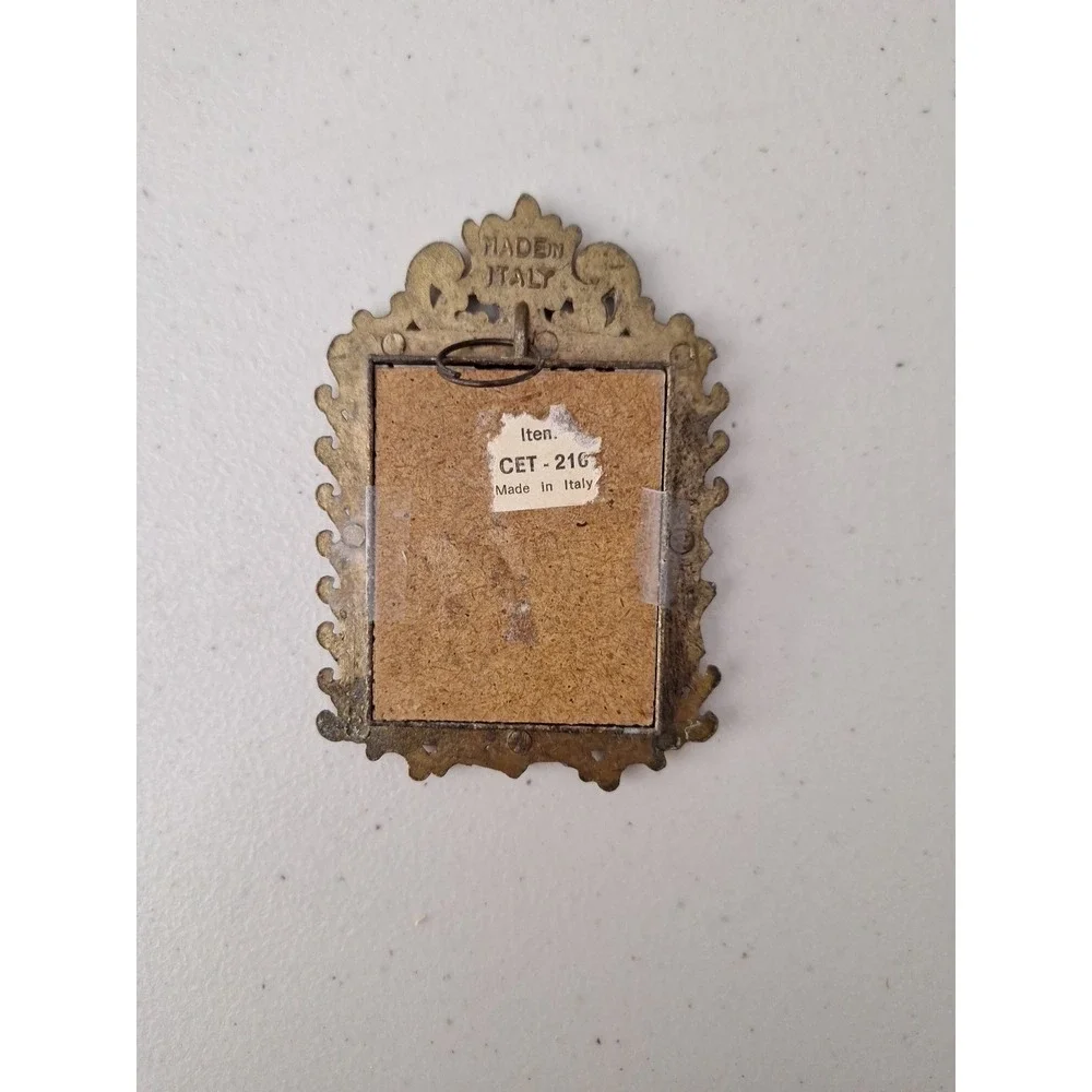 Antique Glass Front Italian Brass Metal Filigree Photo Frame 4